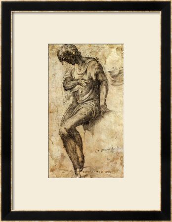 A Man Seated On A Lege And Bending To The Left by Alonso Berruguete Pricing Limited Edition Print image