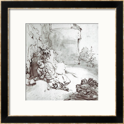 Jonah At The Walls Of Niniveh, Mesopotamia, Pen And Brown Ink Drawing by Rembrandt Van Rijn Pricing Limited Edition Print image