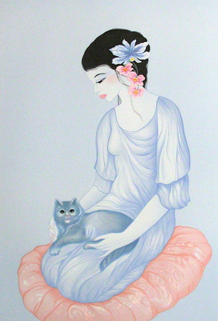 Jeune Fille Au Coussin Rose Et Au Chat by Mara Tran-Long Pricing Limited Edition Print image