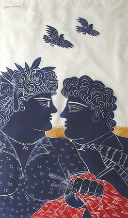 Couple A L'echarpe Rouge by Alexandre Fassianos Pricing Limited Edition Print image