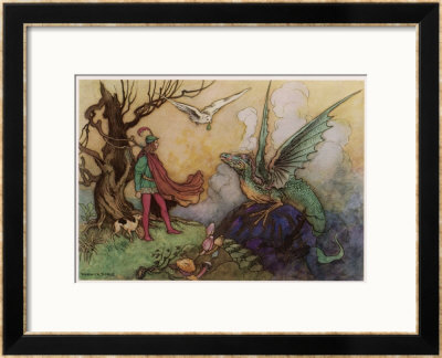 Avenant Confronts A Fearsome Dragon by Warwick Goble Pricing Limited Edition Print image