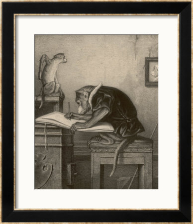 An Extremely Talented Aspiring Monkey Artist Sketches A Less Fortunate Fellow Monkey by Pirodon Pricing Limited Edition Print image