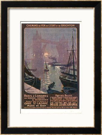 By Rail And Sea From Paris To Brighton Or London Featuring The Thames And Tower Bridge by René Péan Pricing Limited Edition Print image