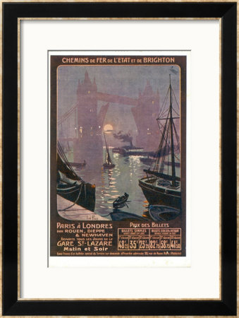 By Rail And Sea From Paris To Brighton Or London Featuring The Thames And Tower Bridge by Rene Pean Pricing Limited Edition Print image