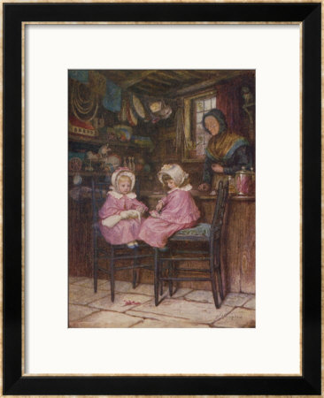 Two Little Girls Dressed In Pink Outfits Sit At The Counter Of A Toy And Sweet Shop by Helen Allingham Pricing Limited Edition Print image