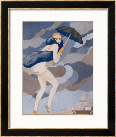 Scantily-Dressed Girl Is Caught By A Shower, She Remembered To Bring Her Brolly But Forgot To Put by Jose Lorenzi Pricing Limited Edition Print image