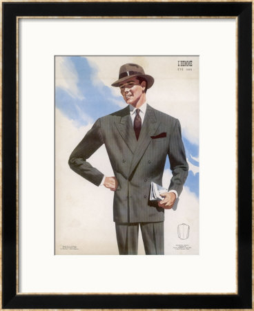 Frenchman In A Formal Pin- Striped Suit With A Double- Breasted Jacket With Long Lapels by Jean Darroux Pricing Limited Edition Print image