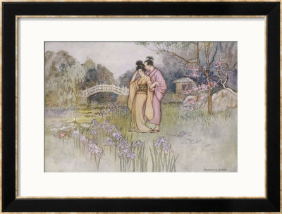 Japanese Couple In A Garden by Warwick Goble Pricing Limited Edition Print image