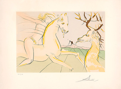 655 Pferd Und Hirsch, C.1974 by Salvador Dali Pricing Limited Edition Print image