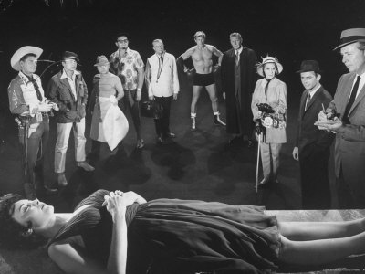 Mystery Play Who Killed Julie Greer? Showing Cast Of Stars Mickey Rooney And Dick Powell by J. R. Eyerman Pricing Limited Edition Print image