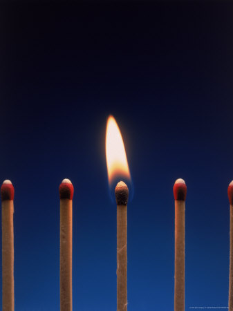 Five Match Sticks With One Lit by Charlie Borland Pricing Limited Edition Print image