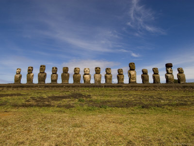 Array Of 15 Statues Or Moai On Platform Or Ahu At Ahu Tongariki, Near Quarry Rano Raruku by Lee Foster Pricing Limited Edition Print image