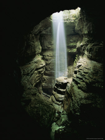 Sunlight And A Waterfall Pour Into A Cave by Stephen Alvarez Pricing Limited Edition Print image