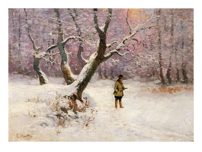 Winter Landscape With Hunters (Oil On Canvas) by Ludwig Munthe Pricing Limited Edition Print image