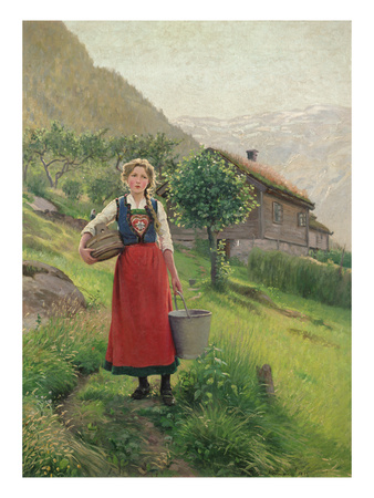 Summer Mountain Pasture Girl, 1912 (Oil On Canvas) by E. Normann Pricing Limited Edition Print image