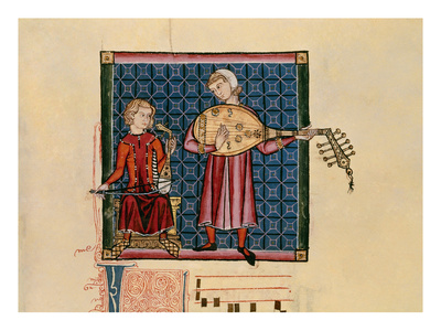 Two Musicians, Detail Of A Page From The 'Cantigas De Santa Maria' (Vellum) by Spanish Pricing Limited Edition Print image