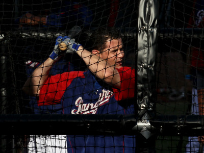 Texas Rangers V. San Francisco Giants, Game 5:  Michael Young by Stephen Dunn Pricing Limited Edition Print image