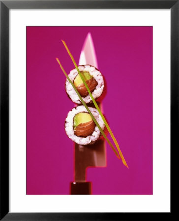 Two Maki-Sushi With Avocado And Salmon On Knife by Hartmut Kiefer Pricing Limited Edition Print image