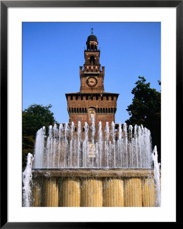 Fountain In Front Of Tower Of Castello Sforzesco, Milan, Italy by Martin Moos Pricing Limited Edition Print image