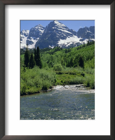 Maroon Bells Seen From Stream Rushing To Feed Maroon Lake Nearby, Rocky Mountains, Usa by Nedra Westwater Pricing Limited Edition Print image