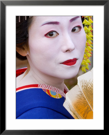 Portrait Of A Geisha Holding A Traditional Paper Fan, Kyoto, Kansai Region, Honshu, Japan, Asia by Gavin Hellier Pricing Limited Edition Print image