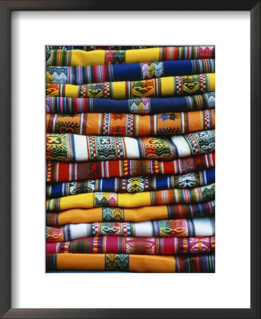 Stack Of Colorful Blankets For Sale In Market, Peru by Jim Zuckerman Pricing Limited Edition Print image