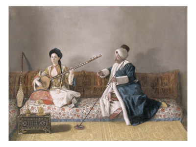 Portrait Of M. Levett And Mlle. Glavany In Turkish Costumes Sitting On A Divan by Jean-Etienne Liotard Pricing Limited Edition Print image