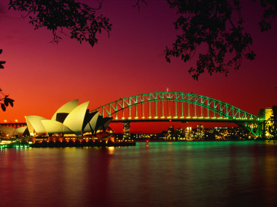 Opera House And Harbour Bridge At Sunset, From Macquaries Point, Sydney, New South Wales, Australia by Barnett Ross Pricing Limited Edition Print image