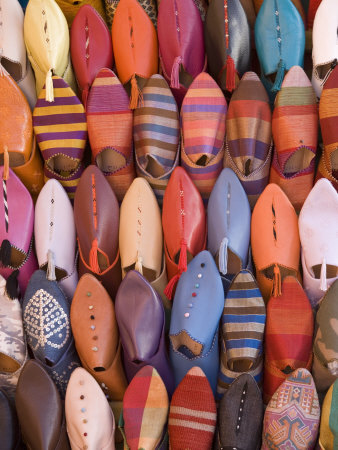 Traditional Footware In The Souk, Medina, Marrakech, Morocco, North Africa, Africa by Martin Child Pricing Limited Edition Print image