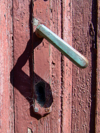 Old, Metal Handle On A Wooden Door by Ilona Wellmann Pricing Limited Edition Print image