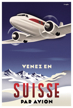 Venez En Suisse Par Avion by Michael Crampton Pricing Limited Edition Print image