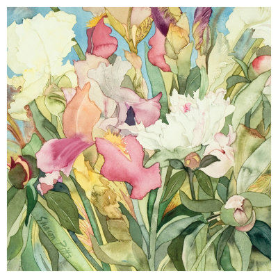 Irises And Peonies by Sharon Pitts Pricing Limited Edition Print image