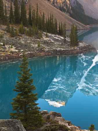 Moraine Lake Reflect The Mountain Tops Of The Rocky Mountains, Banff National Park, Alberta, Canada by Adam Burton Pricing Limited Edition Print image