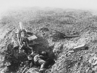 Dead German Machine Gunner Killed At His Post On The Western Front During World War I by Robert Hunt Pricing Limited Edition Print image