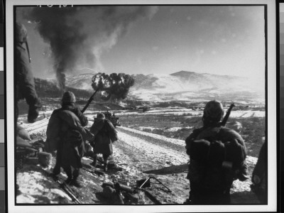 Us Marines Towards Enemy Positions, Us Close-Air Support Bombing Flushes Out North Korean Troops by Cpl. Mcdonald Pricing Limited Edition Print image