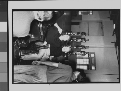 Actors Burt Lancaster And Kirk Douglas, Laughing At Rehearsals For 30Th Academy Awards by Leonard Mccombe Pricing Limited Edition Print image