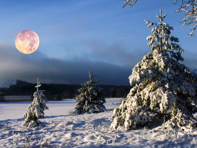 Snowy Landscape Underneath The Moon by Christian Lagerek Pricing Limited Edition Print image