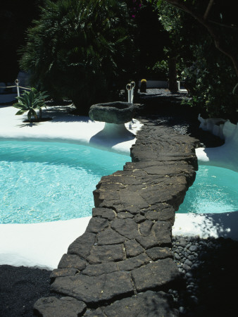 Black Lava Bridge Over Swimming Pool At The Fundacion Cesar Manrique, Lanzarote, Canary Islands by Clive Nichols Pricing Limited Edition Print image
