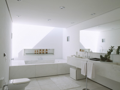 The Big White House, Sao Paulo, Master Bathroom With Double Basins, Architect: Marcio Kogan by Alan Weintraub Pricing Limited Edition Print image