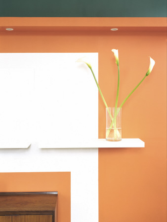 Orange Wall With Vase And Shelves, Architect: Gareth Hoskins Architects by David Churchill Pricing Limited Edition Print image