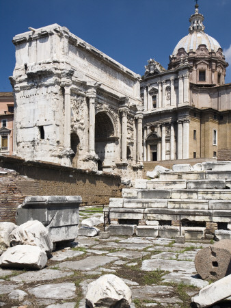 Old Ruins And A Neighbouring Church At La Romana Forum, Rome, Italy by David Clapp Pricing Limited Edition Print image