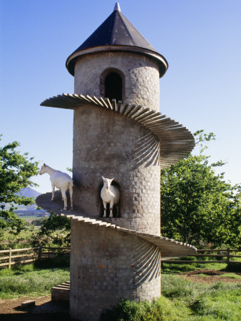 Goat House, Cylindrical Building With Spiral Ramp For Goats, With Goat In View, Cape Town Region by Kim Sayer Pricing Limited Edition Print image