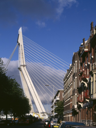 Erasmus Bridge, Rotterdam, 1990 - 1996, Side Elevation From A City Street Showing Cables by Richard Bryant Pricing Limited Edition Print image