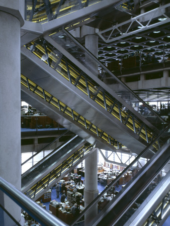 Lloyds Building, City Of London, 1986, Escalators Criss Crossing The Main Atrium by Richard Bryant Pricing Limited Edition Print image