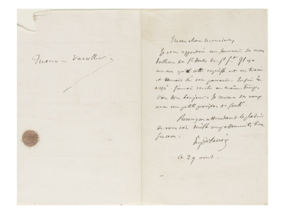 Lettre Autographe Signée À Augustin Varcollier, 29 Août 1842 ? by Eugene Delacroix Pricing Limited Edition Print image