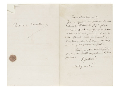 Lettre Autographe Signee A Augustin Varcollier, 29 Aout 1842 ? by Eugene Delacroix Pricing Limited Edition Print image