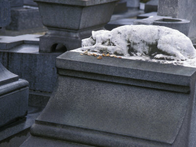 Tomb In Pere Lachaise Cemetery With Statue Of Faithful Dog by Stephen Sharnoff Pricing Limited Edition Print image