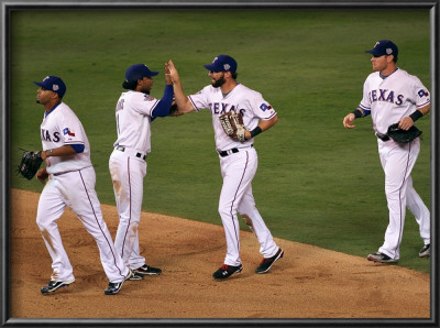 San Francisco Giants V Texas Rangers, Game 3: Nelson Cruz,Jeff Francoeur,Josh Hamilton,Elvis Andrus by Doug Pensinger Pricing Limited Edition Print image