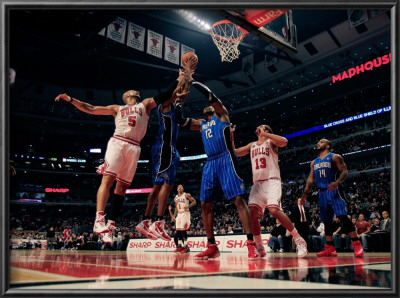 Orlando Magic V Chicago Bulls: Carlos Boozer, Rashard Lewis, Dwight Howard And Joakim Noah by Jonathan Daniel Pricing Limited Edition Print image