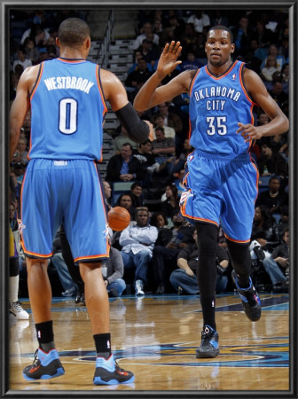 Oklahoma City Thunder V New Orleans Hornets: Kevin Durant And Russell Westbrook by Layne Murdoch Pricing Limited Edition Print image